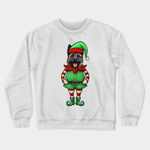 Funny Christmas Elf Norwegian Elkhound Dog Crewneck Sweatshirt by whyitsme